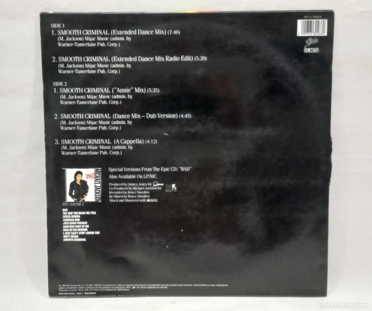 Discos de vinilo: MICHAEL JACKSON (MX) SMOOTH CRIMINAL (5 TRACKS) A&Ntilde;O &ndash; 1987 - Foto 2