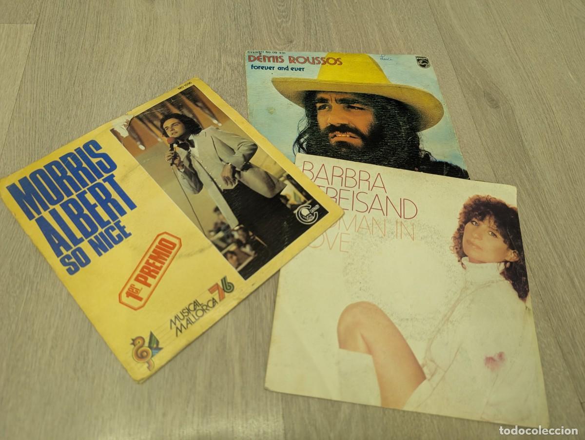 Discos de vinilo: LOTE DE 3 SINGLES INTERNACIONALES DE . 70 Y 80 - BARBRA STREISAND + MORRIS ALBERT , Y DEMIS ROUSSOS