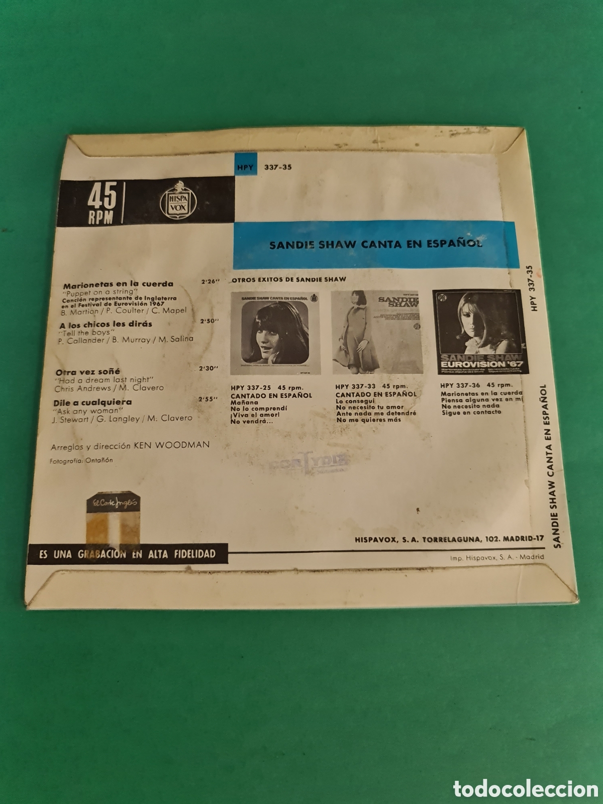 Discos de vinilo: Single Sandie Shaw. Canta en Espa&ntilde;ol. - Foto 4
