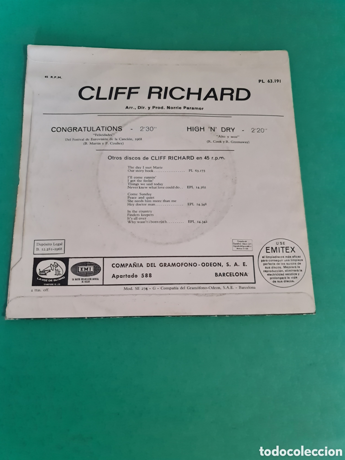 Discos de vinilo: Single Cliff Richard. Congratulations. - Foto 4