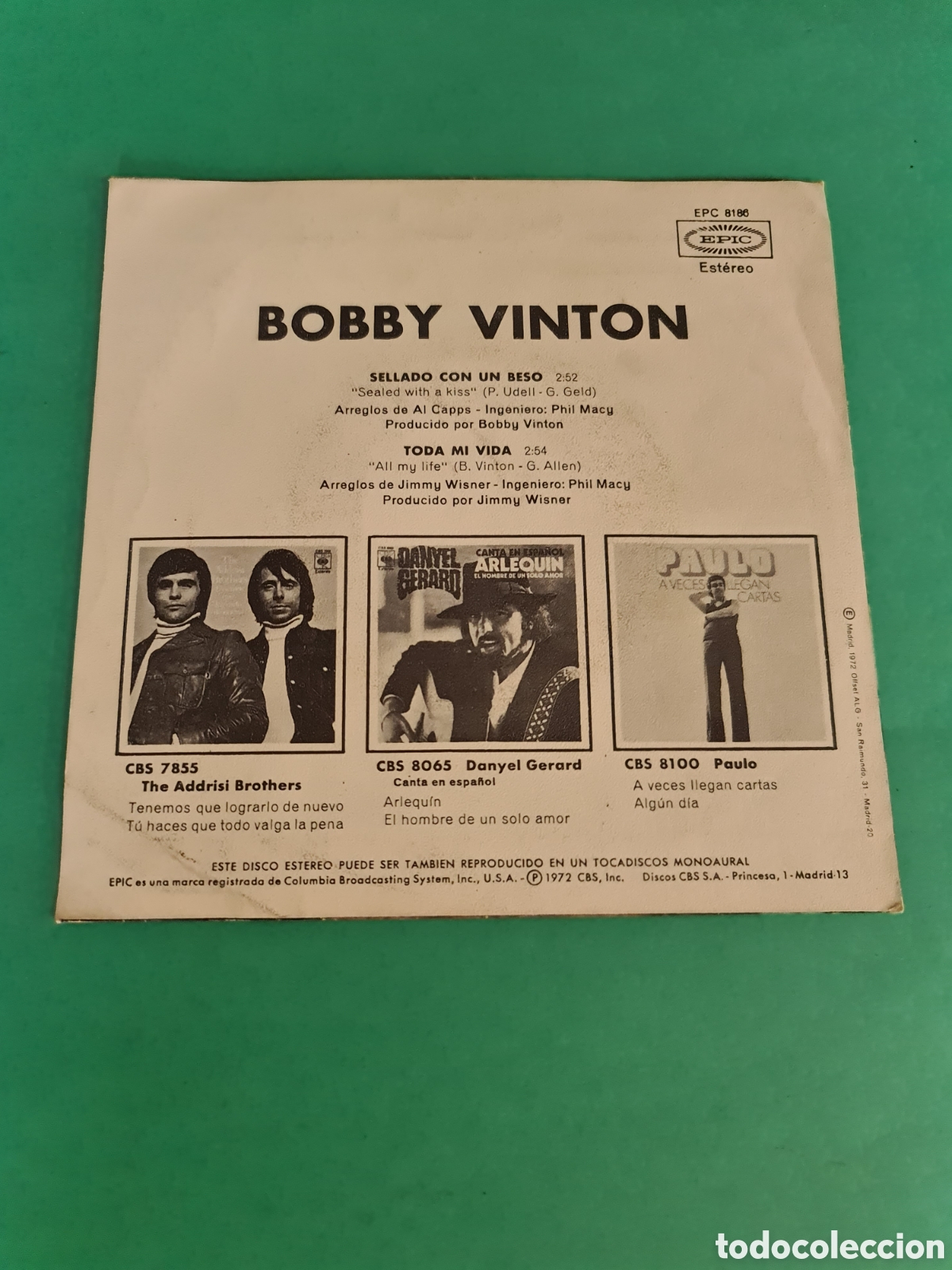 Discos de vinilo: Single Bobby Vinton / Sellado con un beso. - Foto 4