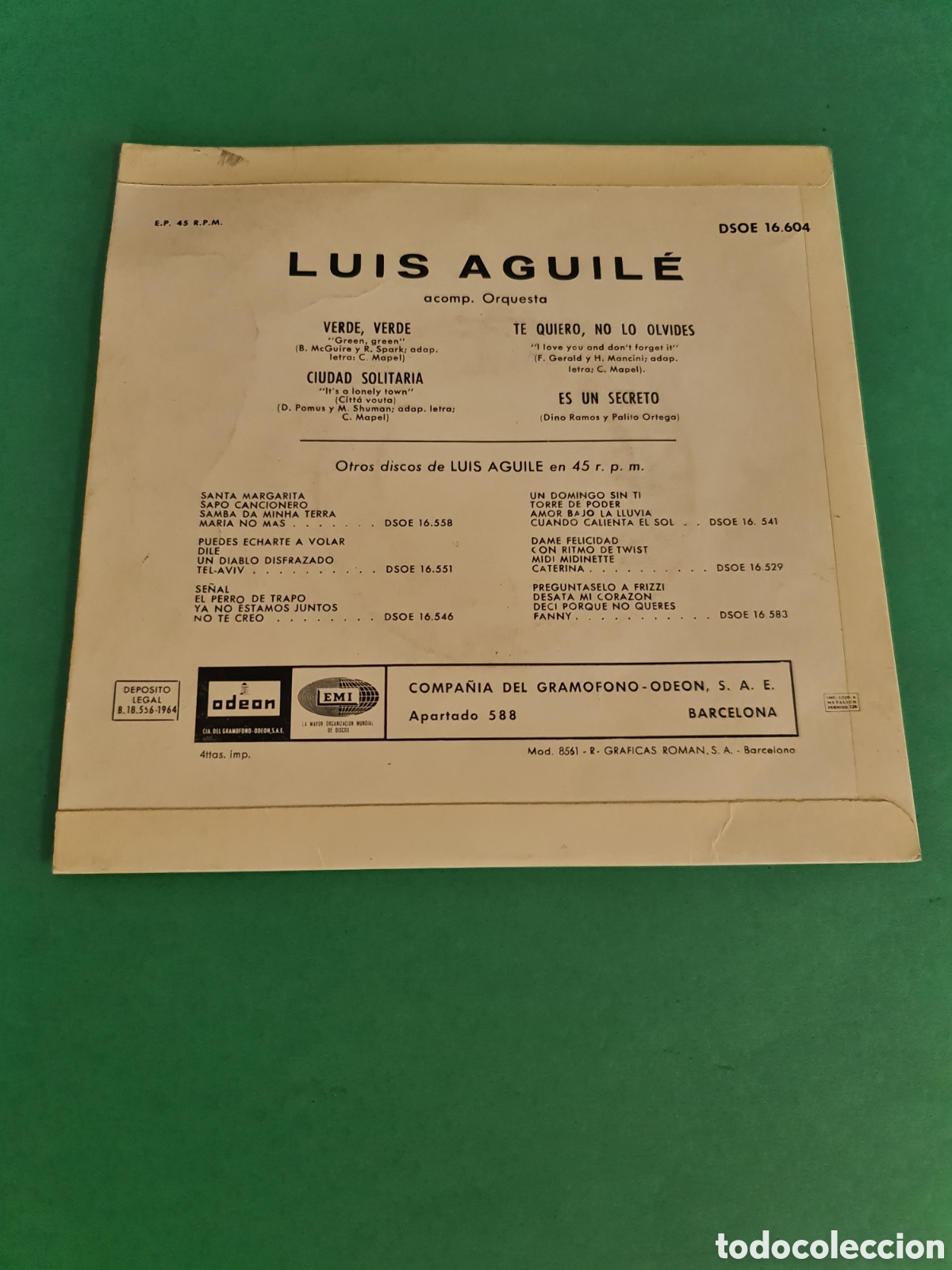 Discos de vinilo: Single Mas Ritmo...De Luis Aguil&eacute;. - Foto 4