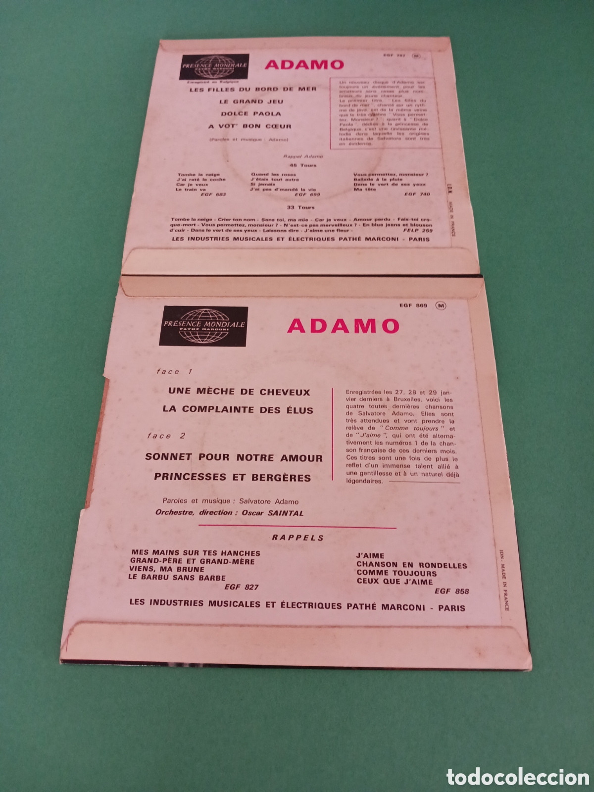 Discos de vinilo: Dos singles, ADAMO. Bueno - Foto 3