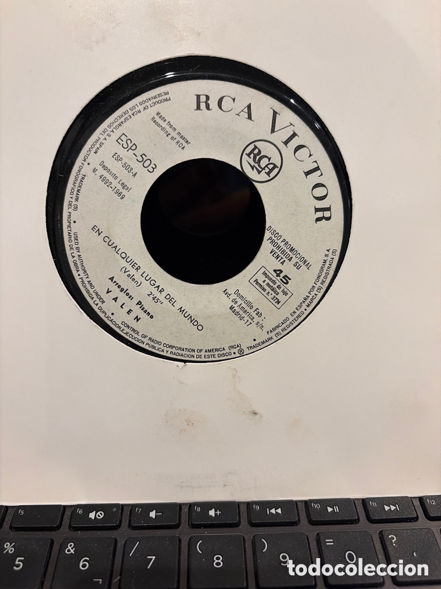 Discos de vinilo: VALEN - EN CUALQUIER LUGAR DEL MUNDO + QUIERO AMARTE SINGLE PROMO SIN PORTADA RARO