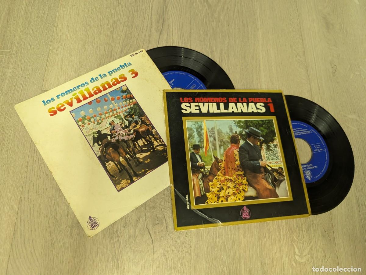 Discos de vinilo: LOTE DE 2 EP&acute;S DE SEVILLANAS - VARIOS - VOL. 1 Y 3 - LOS ROMEROS DE LA PUEBLA - 8 TEMAS - HISPAVOX