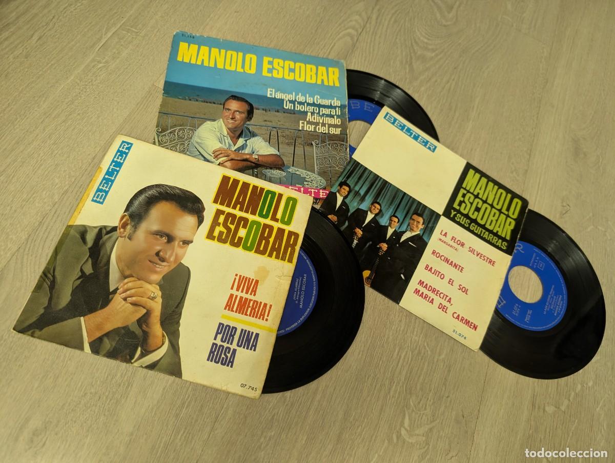 Vinyl-Schallplatten: MANOLO ESCOBAR - LOTE DE 3 SINGLES-EP&acute;S - VIVA ALMERIA , EL ANGEL DE LA GUARDA, FLOR SALVAJE ..Y MAS