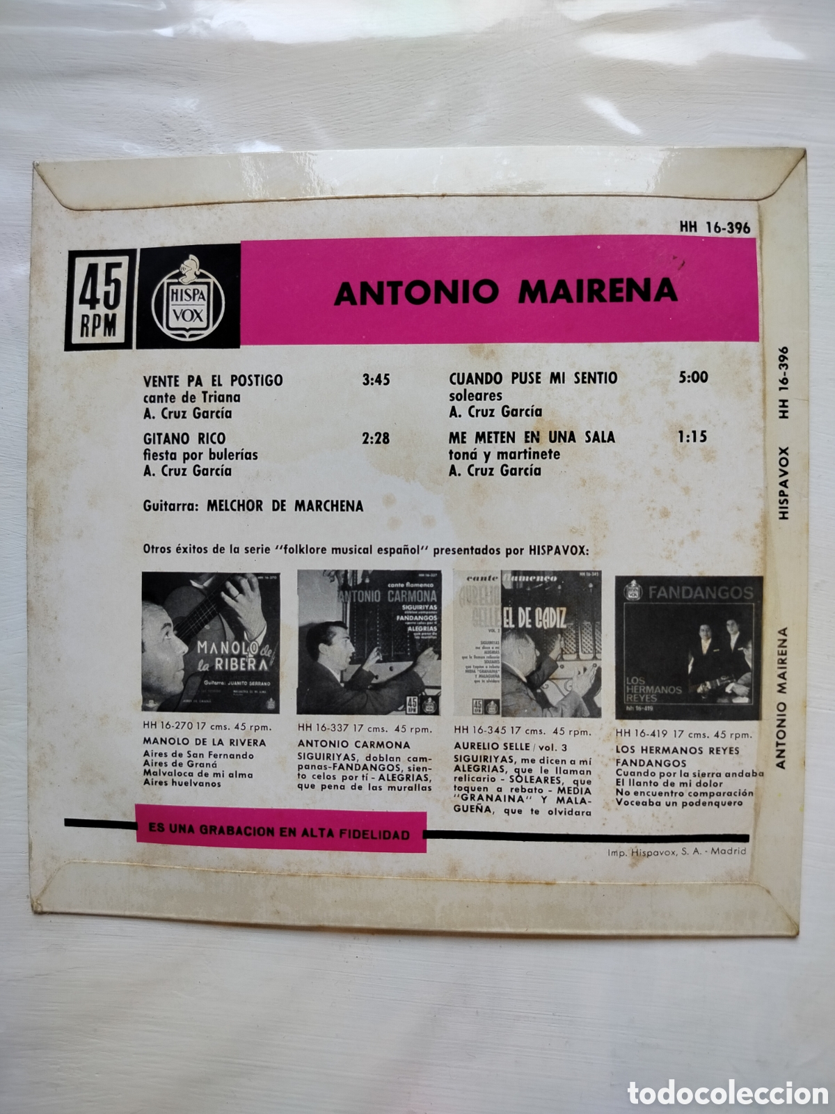 Discos de vinilo: Antonio Mairena EP 1963 - Foto 2