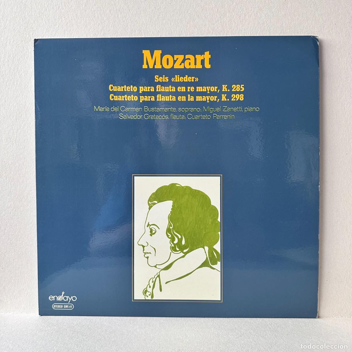Discos de vinilo: Mozart - Carmen Bustamante, Cuarteto Parrenin - Seis ''Lieder'', Cuartetos Para Flauta (LP)