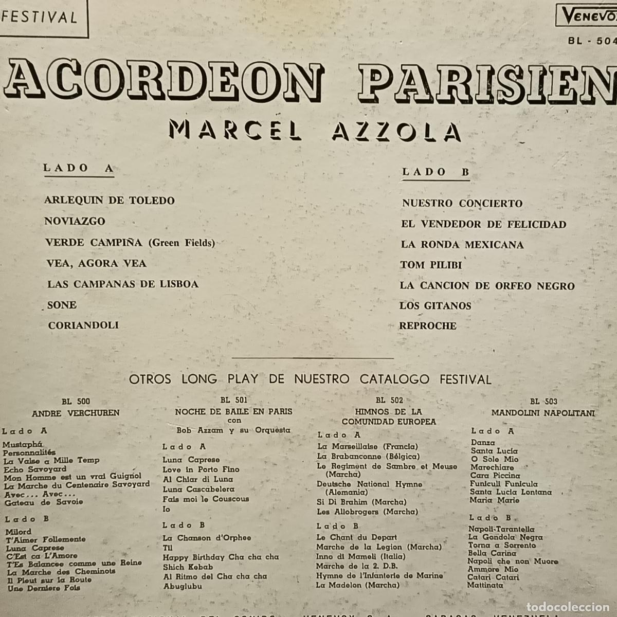 Discos de vinilo: Marcel Azzola, Acorde&oacute;n Parisien LP - Foto 2