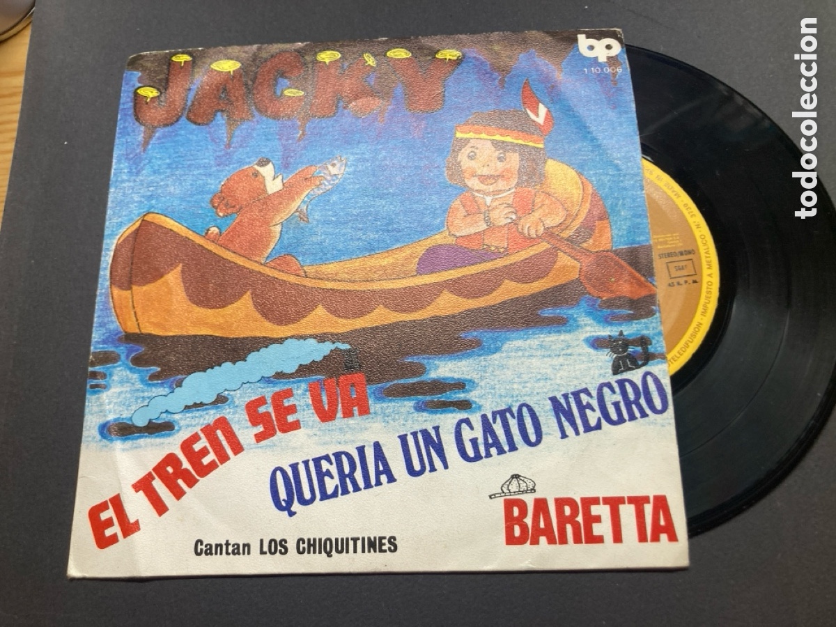 Discos de vinilo: Jacky el tren se va ,queria un gato negro single Los Chiquitines
