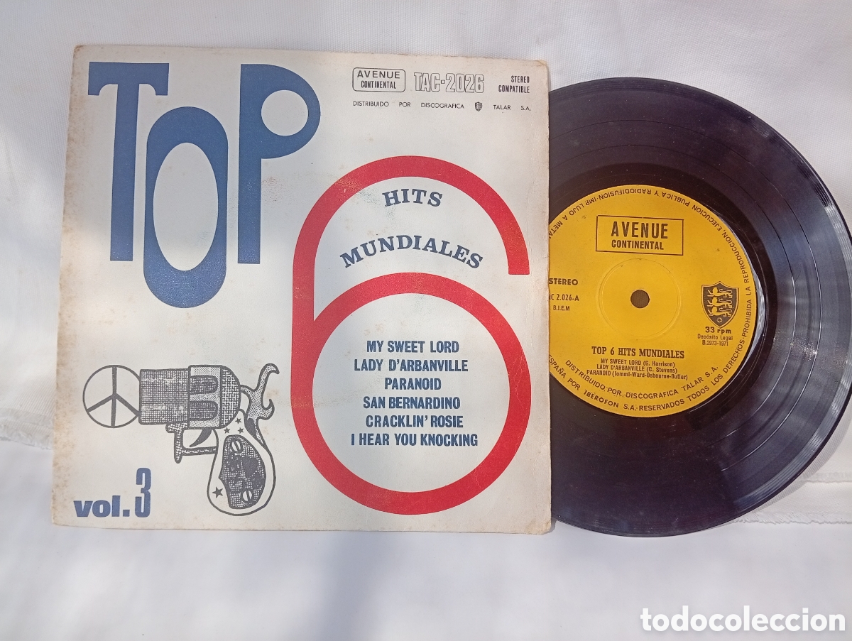Discos de vinilo: TOP 6 HITS MUNDIALES VOL.3 * AVENUE 1971