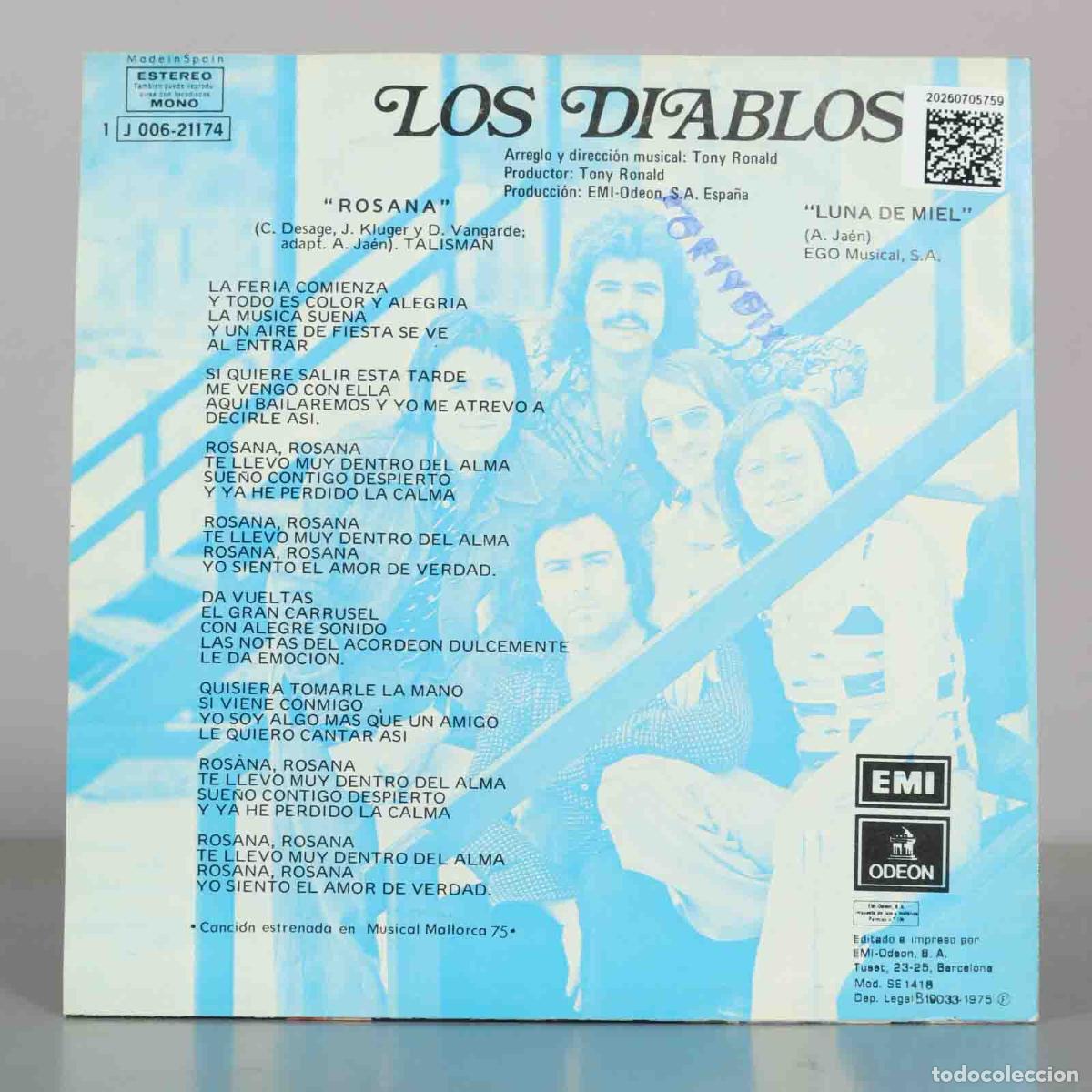 Discos de vinilo: SINGLE. Los Diablos &ndash; Rosana - Foto 2
