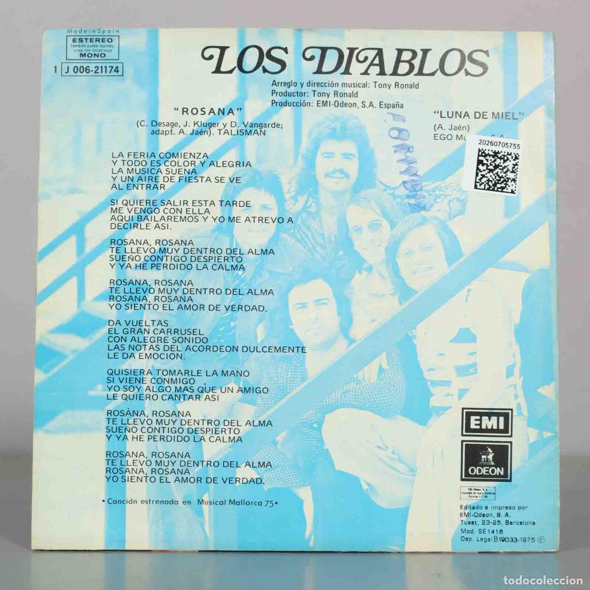 Discos de vinilo: SINGLE. Los Diablos &ndash; Rosana - Foto 2