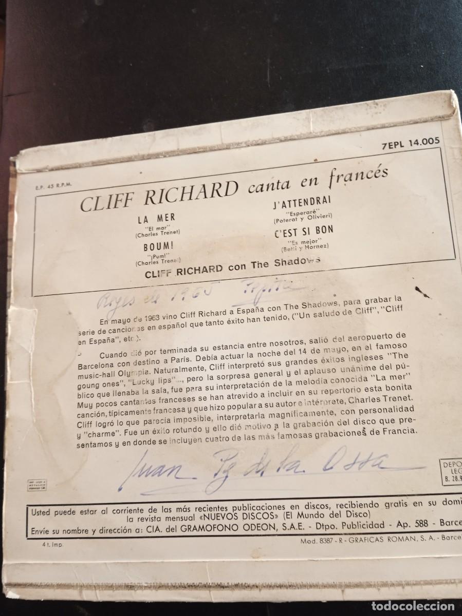 Discos de vinilo: CLIFF RICHARD AND THE SHADOWS- LA MER +3. EP - Foto 2