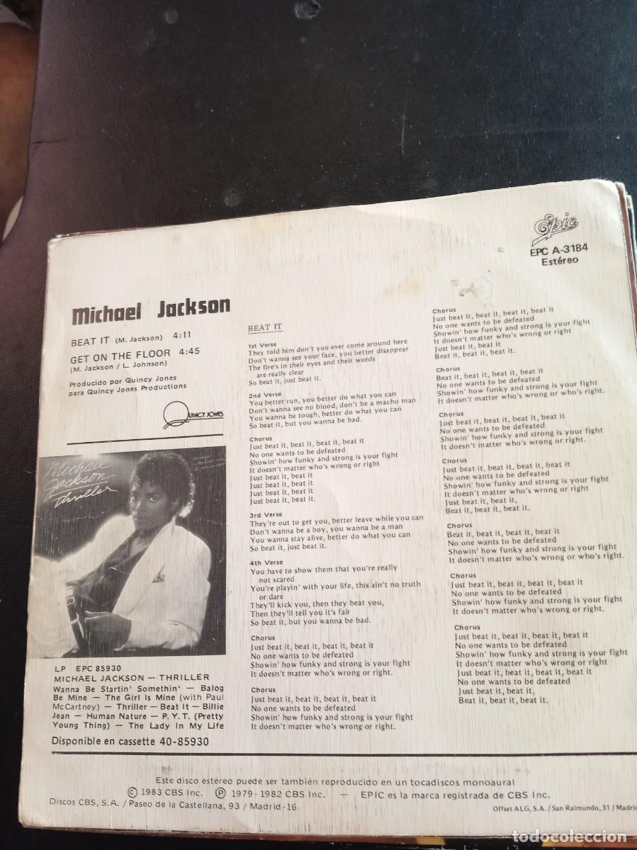 Discos de vinilo: MICHAEL JACKSON- BEAT IT. SINGLE - Foto 2