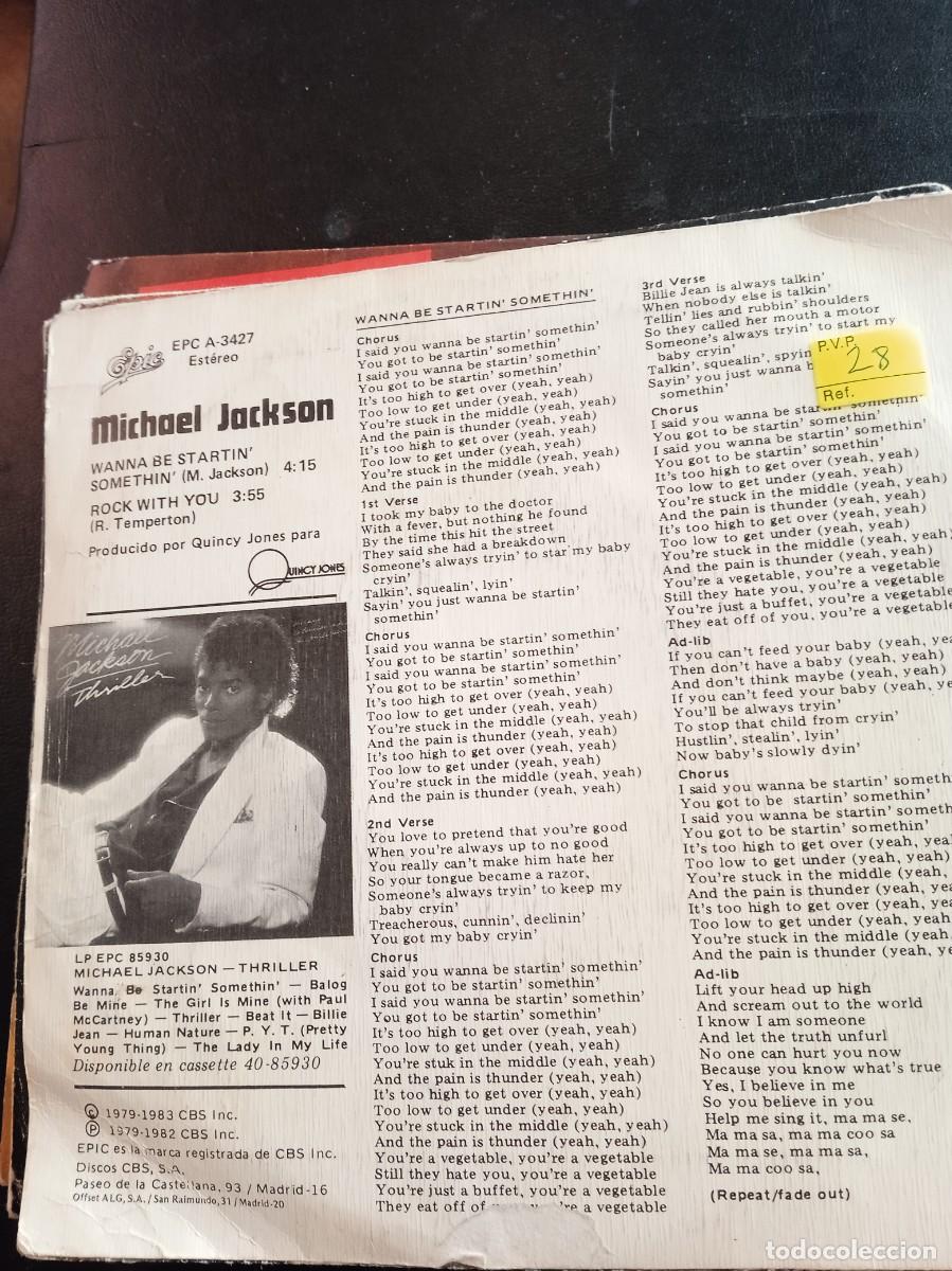 Discos de vinilo: MICHAEL JACKSON- WANNA BE STARTIN&acute;SOMETHIN&acute;. SINGLE - Foto 2