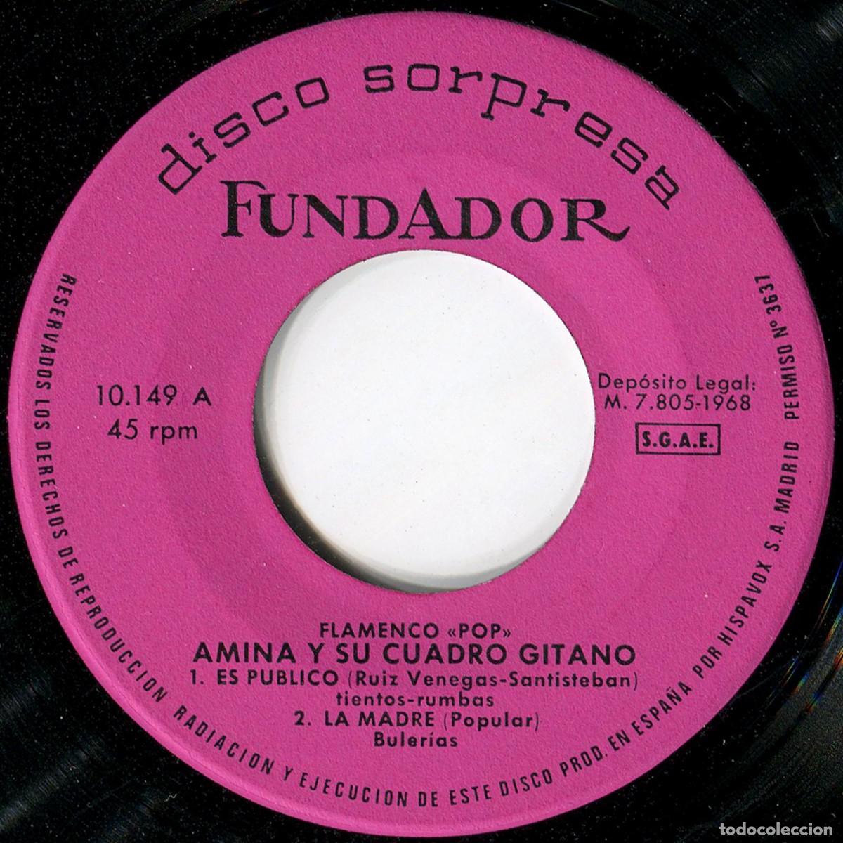Discos de vinilo: Amina y su cuadro gitano &lrm;- Flamenco &rdquo;Pop&rdquo; - EP Spain 1968 - Disco Sorpresa Fundador 10149
