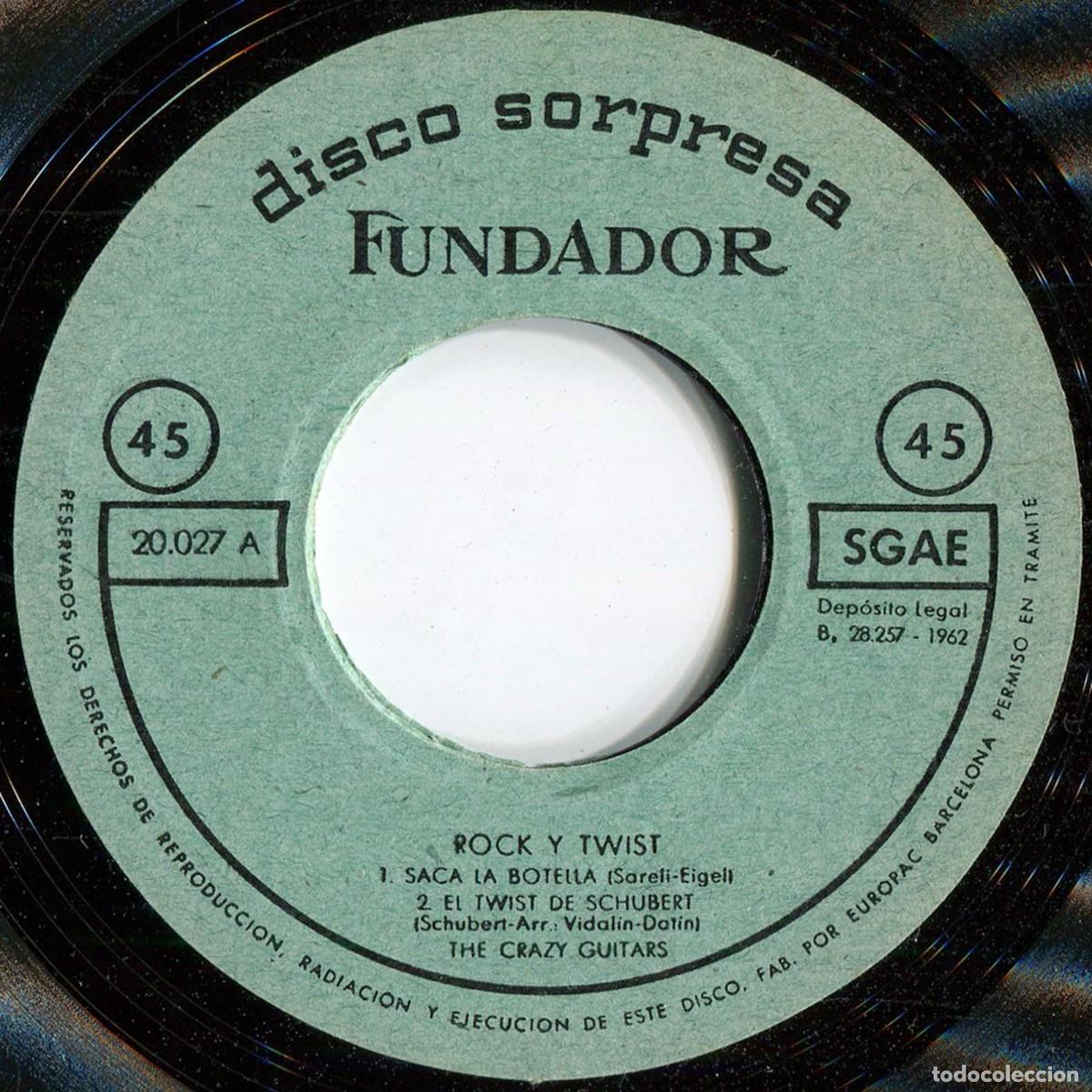 Discos de vinilo: The Crazy Guitars - Rock y Twist - EP Spain 1962 - Disco Sorpresa Fundador 20027 - VG/VG+