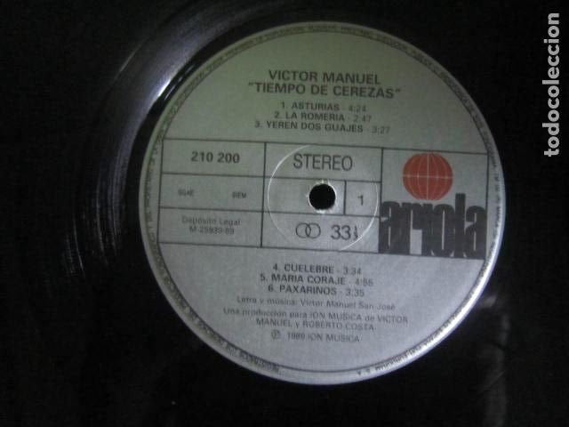 Discos de vinilo: VICTOR MANUEL - TIEMPO DE CEREZAS LP - ORIGINAL ESPA&Ntilde;OL - ARIOLA RECORDS 1989 - MUY NUEVO (5)