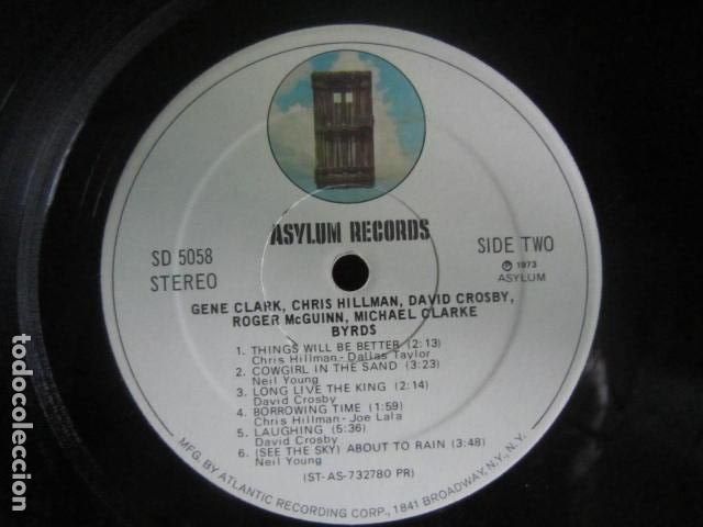 Discos de vinilo: CLARK, HILLMAN, CROSBY, McGUINN, CLARKE - BYRDS LP - ORIGINAL U.S.A. - ASYLUM 1973 STEREO SIN FUNDA