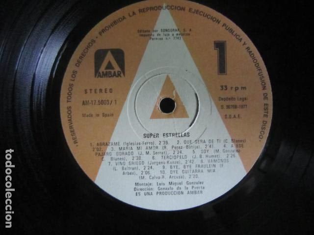 Discos de vinilo: SUPER ESTRELLAS LP - VARIOS INTERPRETES - AMBAR RECORDS 1977 - STEREO - SIN FUNDA -