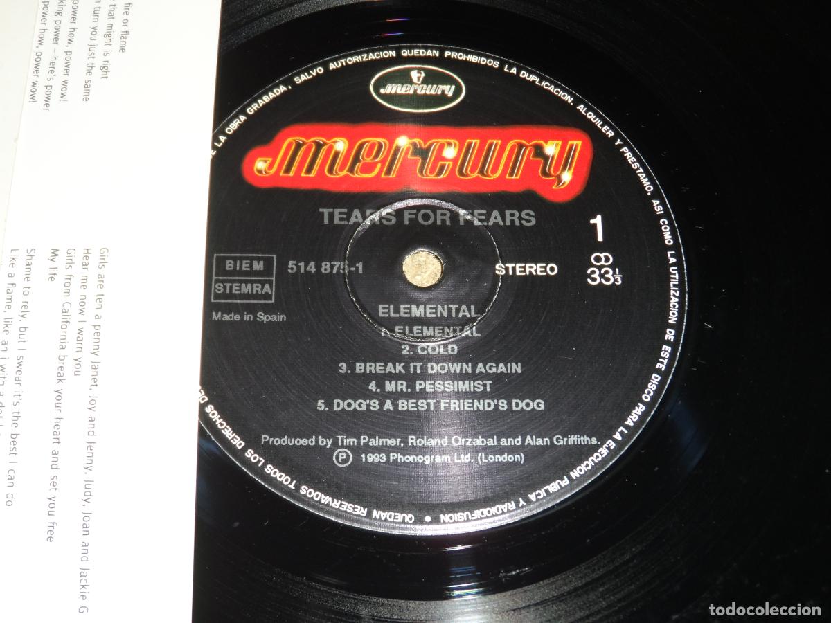 Discos de vinilo: Tears For Fears &ndash; Elemental (SPAIN 1993) - Foto 3