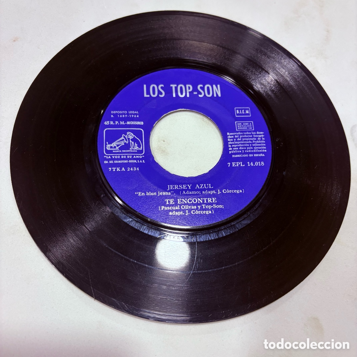 Discos de vinilo: single ep 7 Los Top-Son Jersey Azul de 1964 - Foto 3
