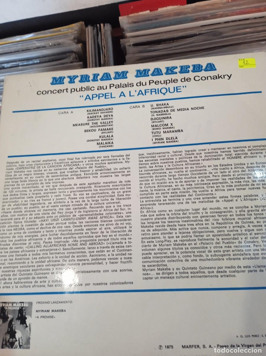 Discos de vinilo: MYRIAM MAKEBA- APPEL A L&acute;AFRIQUE. LP - Foto 2