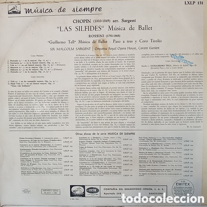 Discos de vinilo: CHOPIN LAS SILFIDES M&Uacute;SICA DE BALLET - Foto 2