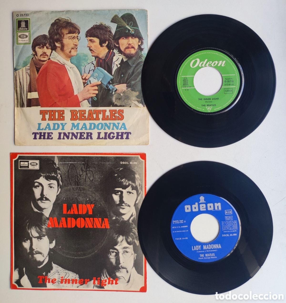Discos de vinil: 2 SINGLES - THE BEATLES / LADY MADONNA + THE INNER LIGHT / EDICIONES GERMANA Y ESPA&Ntilde;OLA DE EMI ODEON
