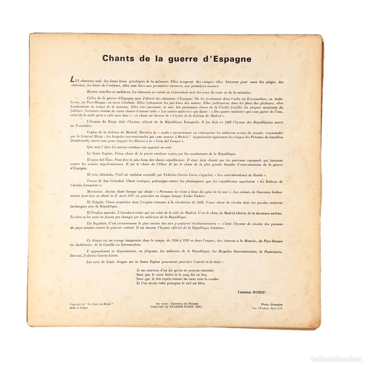 Discos de vinilo: LP. Various. Chants De La Guerre DEspagne (VG/G) - Foto 2