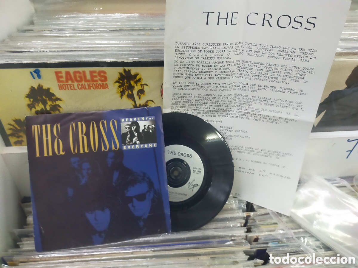Discos de vinilo: The cross Roger Taylor single heaven for everyone 1988 con hoja promo en espa&ntilde;ol