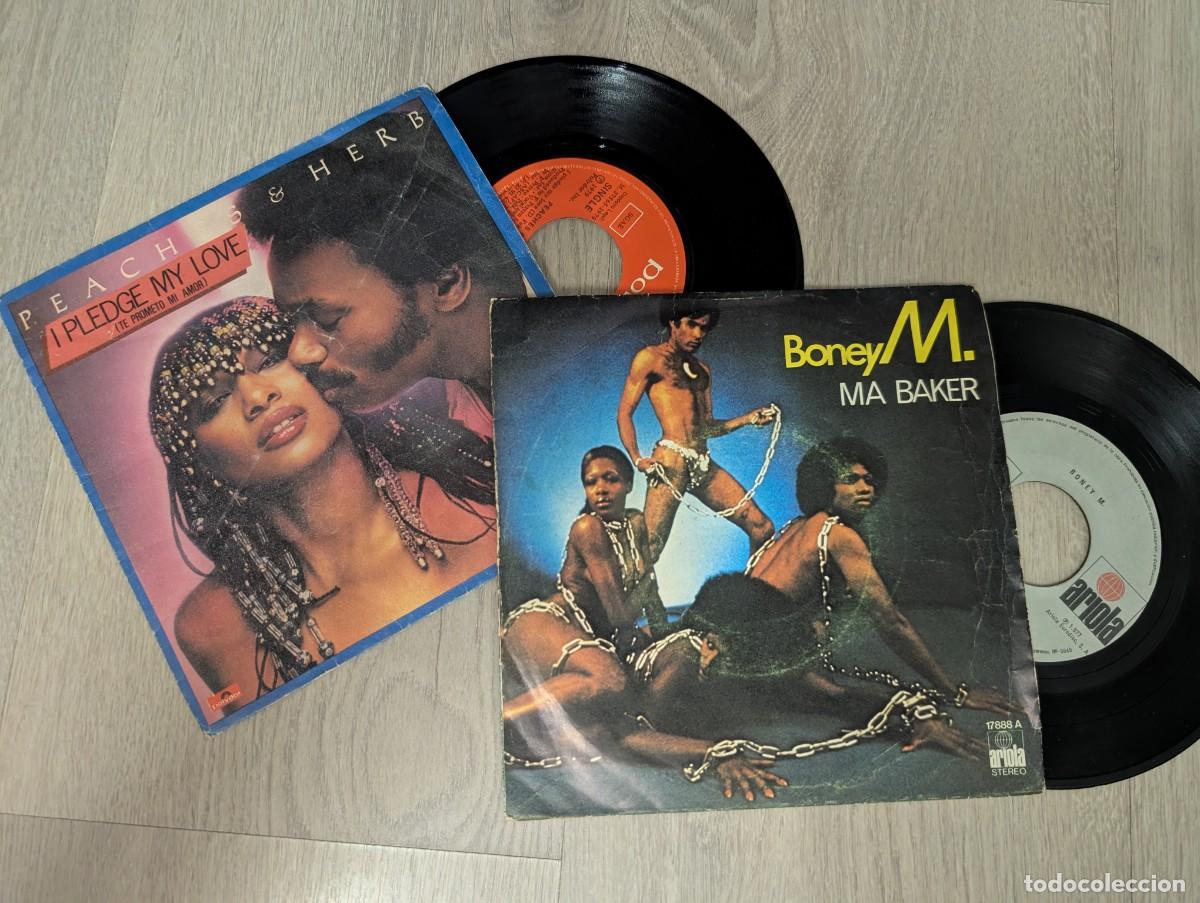 Discos de vinilo: LOTE DE 2 SINGLES DE MUSICA FUNKY-DISCO BONEY M - MA BAKER +1 .Y PEACHES & HERB - I PLEDGE MY LOVE