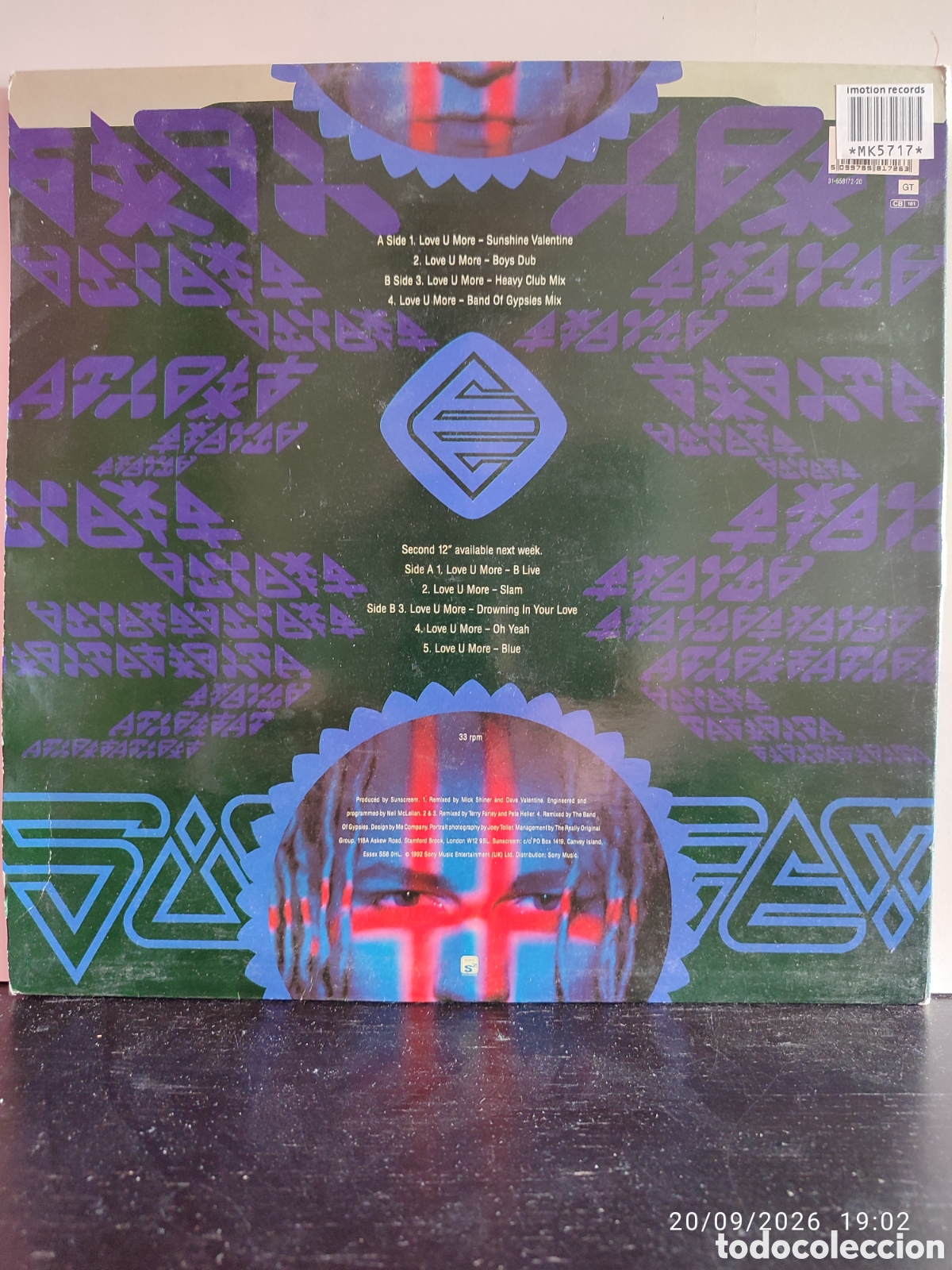 Discos de vinilo: Sunscreem &ndash; Love U More (Remixes) - Foto 2