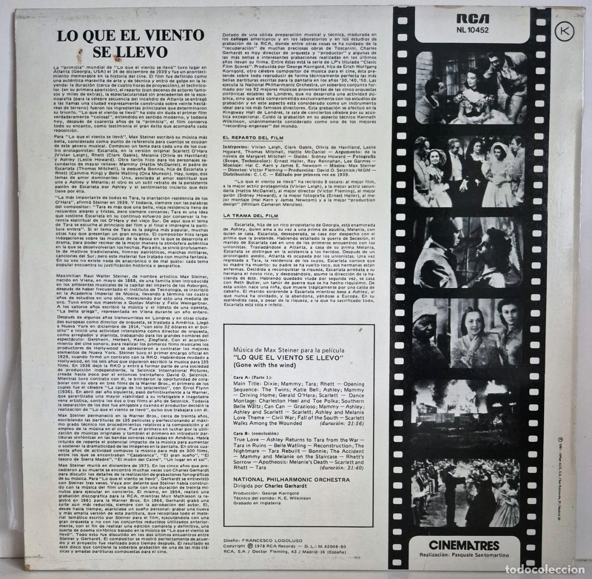 Discos de vinilo: Lo que el viento se llev&oacute; - Max Steiner. LP vinilo - Foto 2
