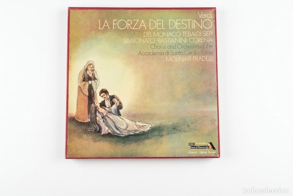 Discos de vinilo: VERDI LA FORZA DEL DESTINO - TEBALDI DEL MONACO BASTIANINI SIEPI - CAJA 3 LP + LIBRO - DECCA ACE OF