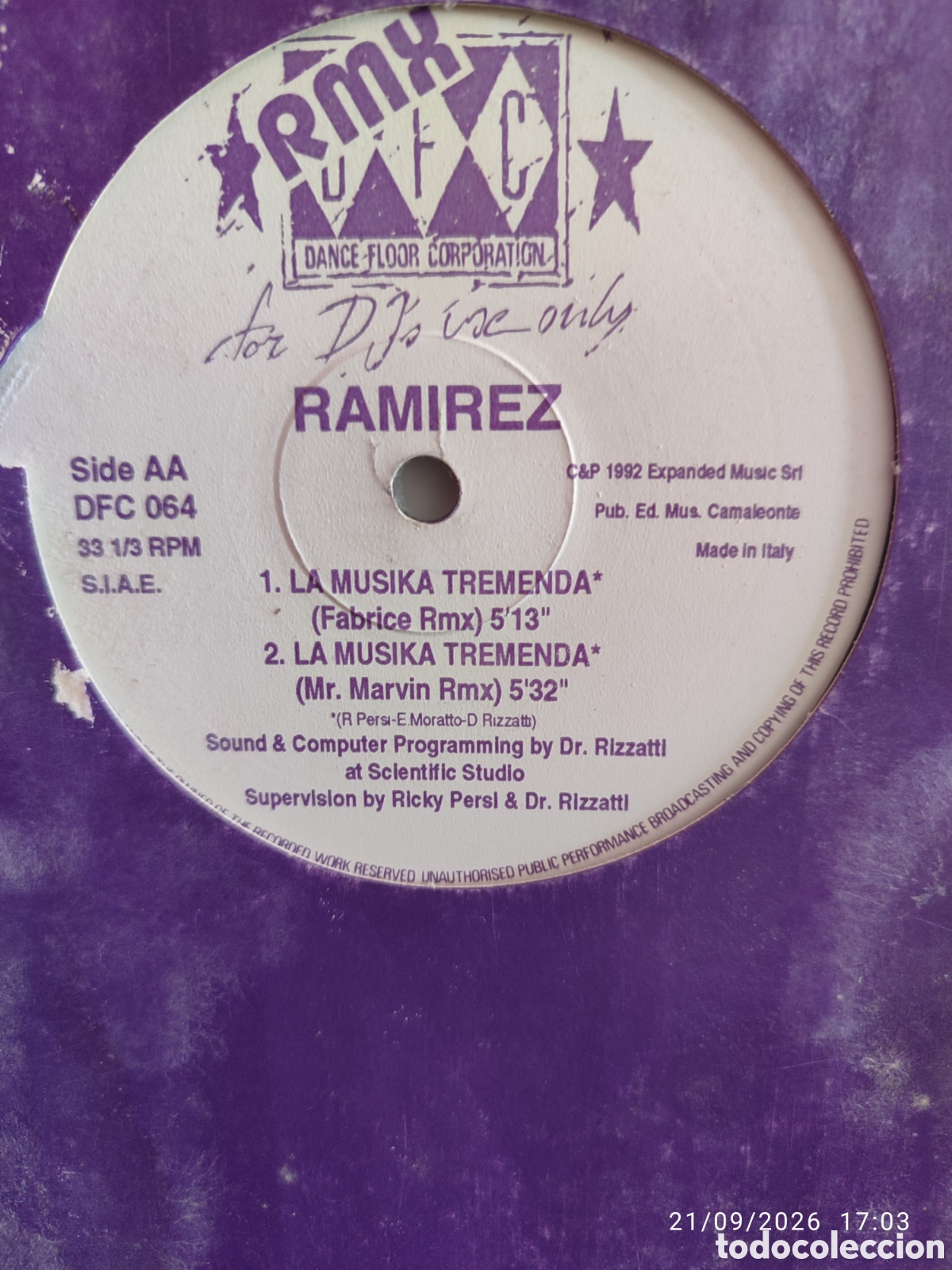 Discos de vinilo: Ramirez &ndash; La Musika Tremenda (Remixes) - Foto 3