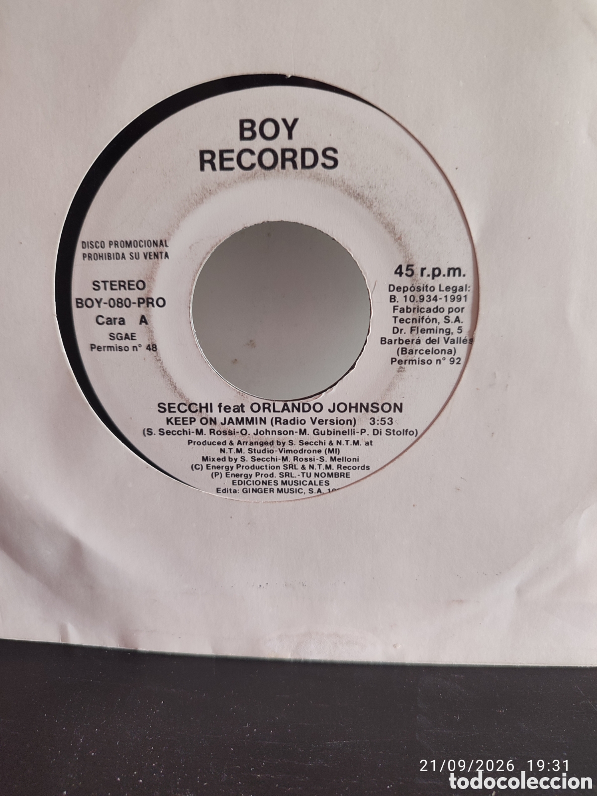 Discos de vinilo: Secchi Featuring Orlando Johnson &ndash; Keep On Jammin - Foto 1