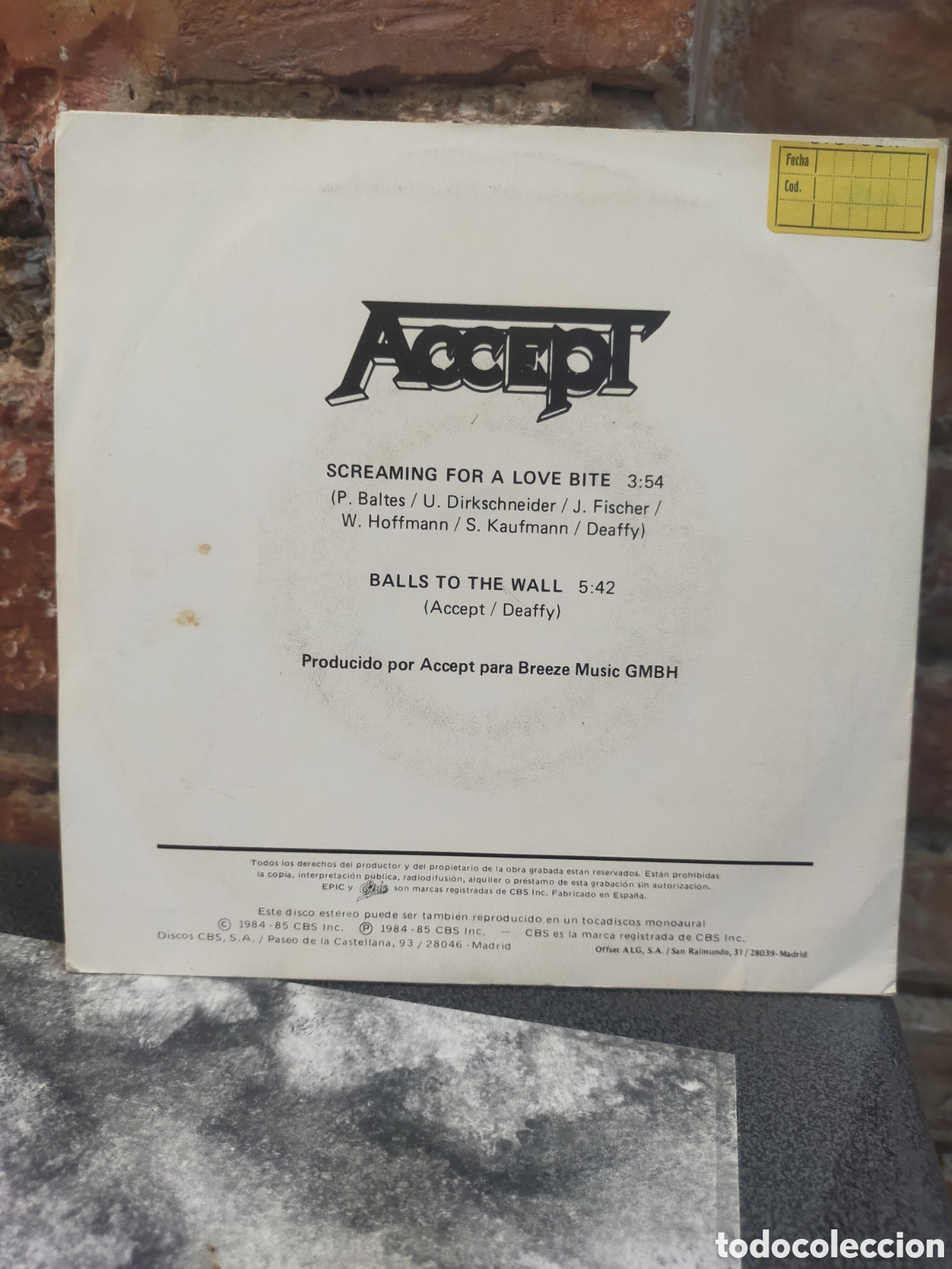 Discos de vinilo: Single ACCEPT Screaming For A Love Bite - Foto 2