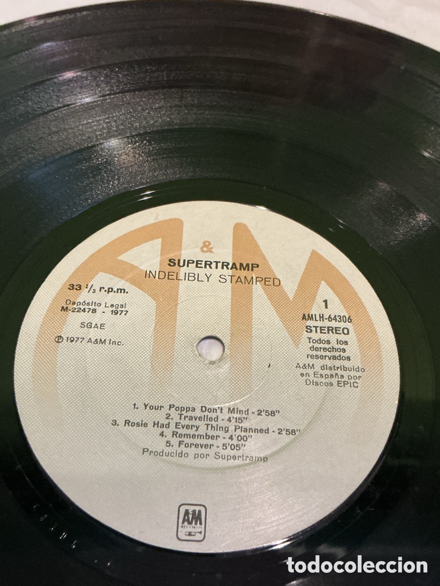 Discos de vinilo: Supertramp &ndash; Indelibly Stamped &ndash; LP A&M &ndash; Rock Progresivo - Foto 3