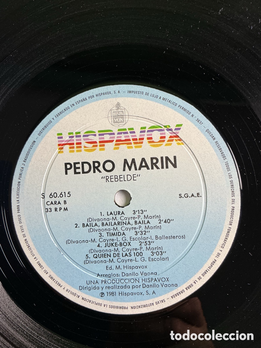 Discos de vinilo: PEDRO MAR&Iacute;N &ndash; REBELDE &ndash; LP ORIGINAL HISPAVOX CON P&Oacute;STER - Foto 6