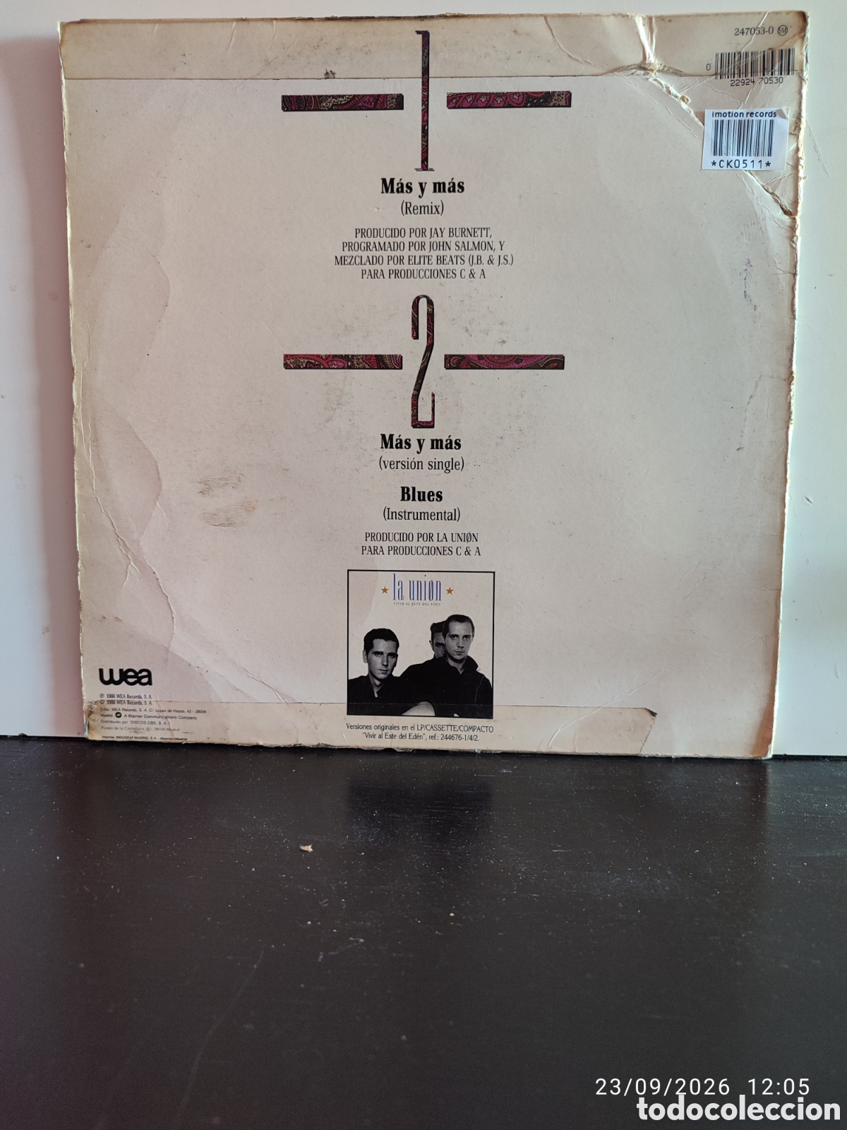 Discos de vinilo: La Uni&oslash;n &ndash; M&aacute;s Y M&aacute;s (Hot Acid) - Foto 2