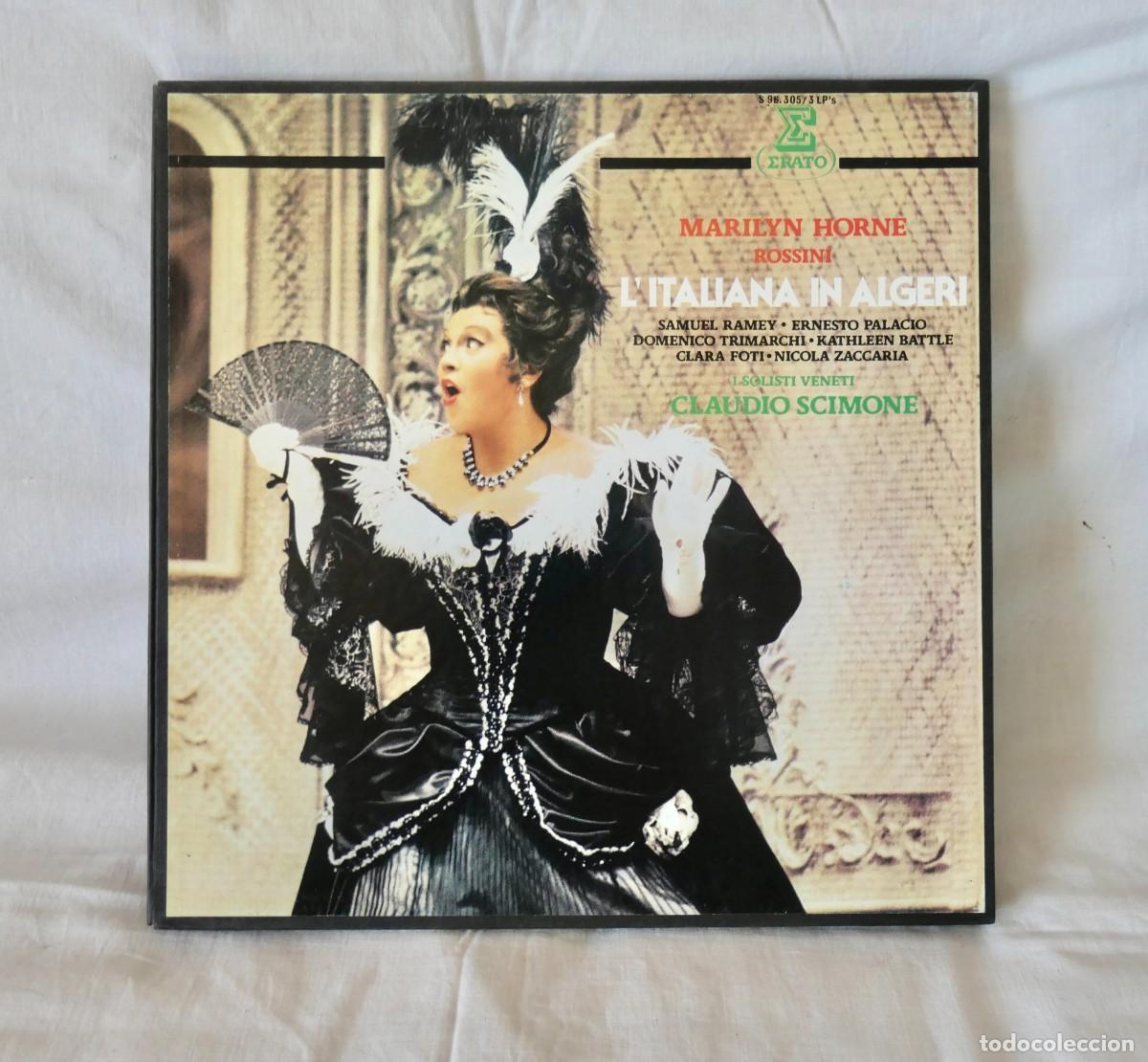 Discos de vinilo: ROSSINI L ITALIANA IN ALGERI - MARILYN HORNE KATHLEEN BATTLE - CAJA 3 LP - ERATO HISPAVOX 1981