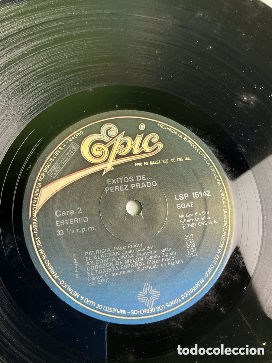 Discos de vinilo: P&Eacute;REZ PRADO &ndash; &Eacute;XITOS DE P&Eacute;REZ PRADO &ndash; LP EPIC 1981 - Foto 4