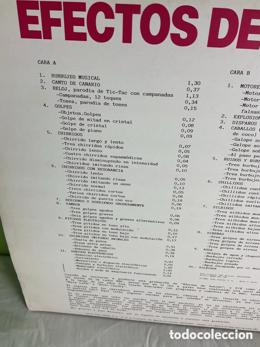 Discos de vinilo: EFECTOS DE SONIDO VOL. II &ndash; LP DE ARCHIVO SONORO - Foto 8