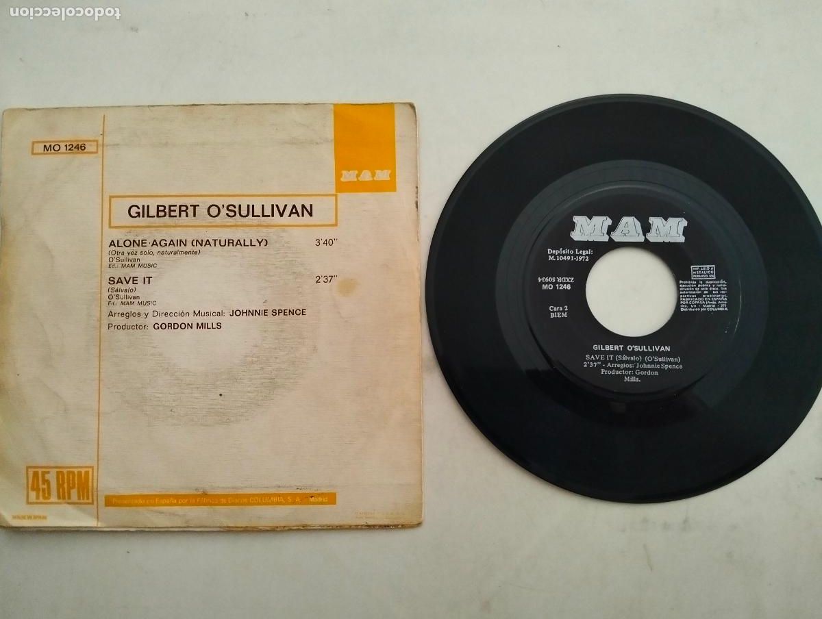 Discos de vinilo: DISCO SINGLE, GILBER OSULLIVAN, ALONE AGAIN, MAM A&Ntilde;O 1972 - Foto 2