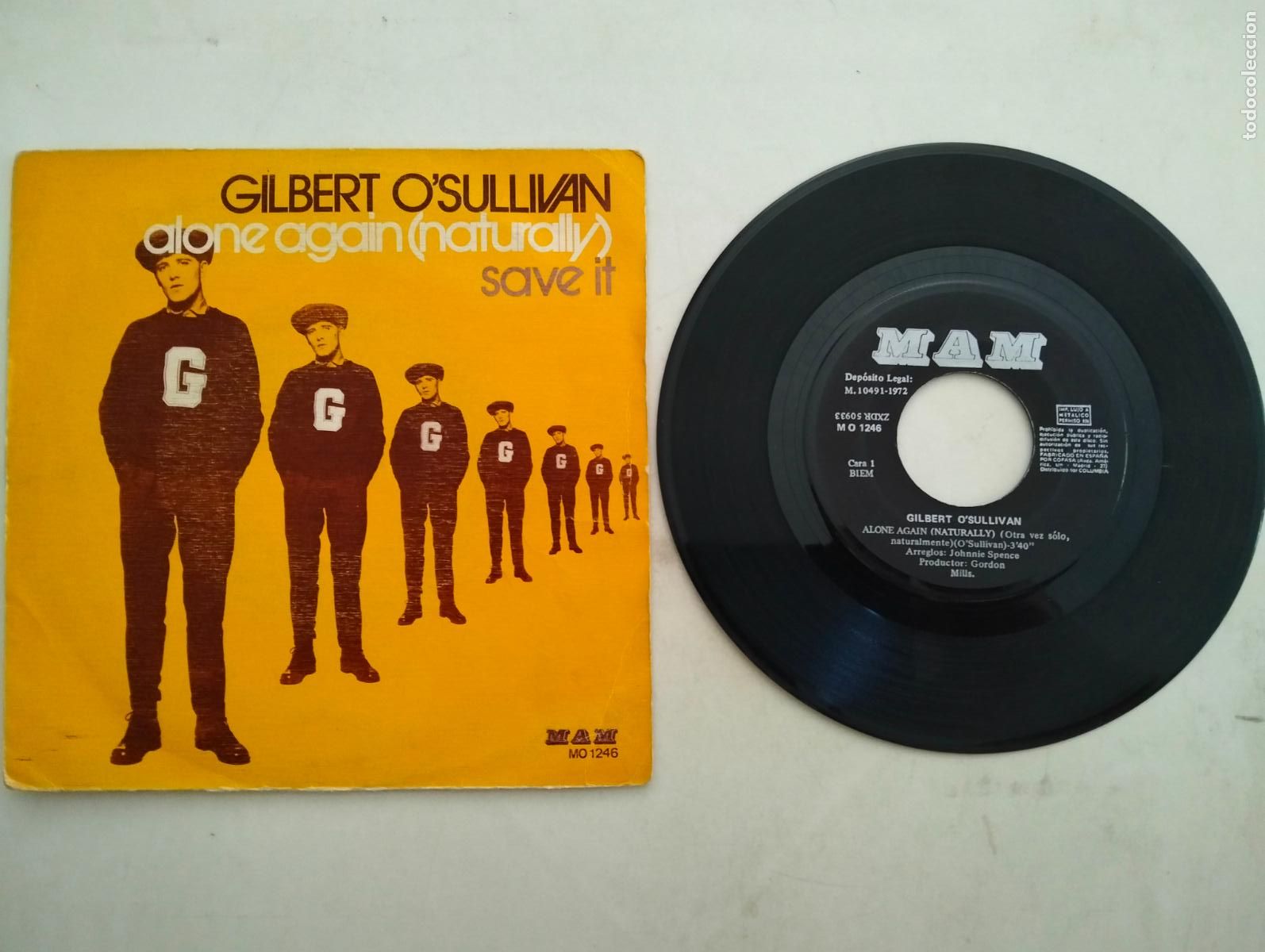 Discos de vinilo: DISCO SINGLE, GILBER O'SULLIVAN, ALONE AGAIN, MAM A&Ntilde;O 1972