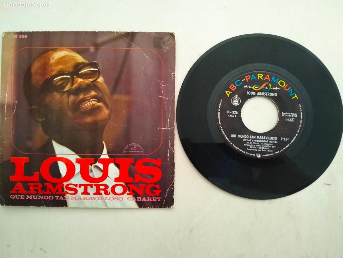 Discos de vinilo: DISCO SINGLE, LOUIS ARMSTRONG, QUE MUNDO TAN MARAVILLOSO, HISPAVOX A&Ntilde;O 1968