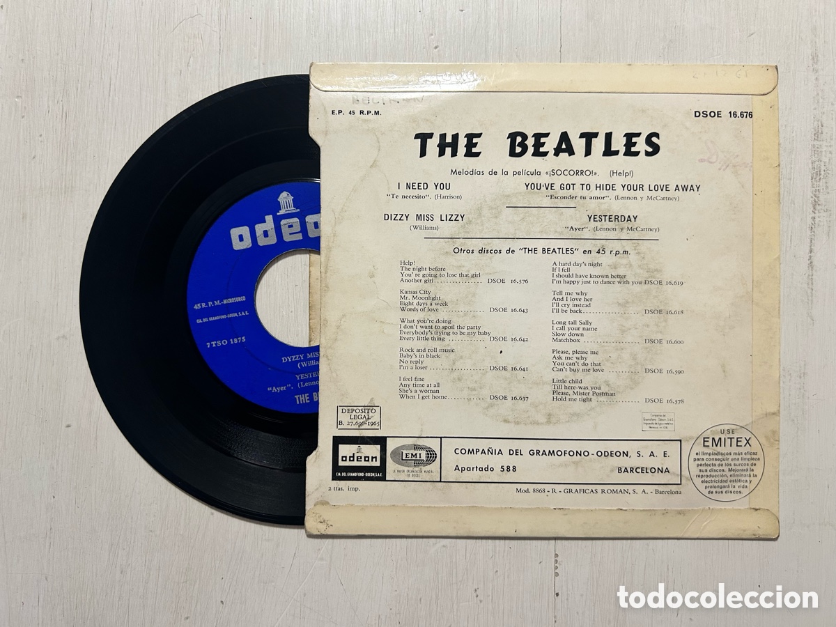 Discos de vinilo: THE BEATLES EP I NEED YOU +3 ODEON 1965 HELP - Foto 2