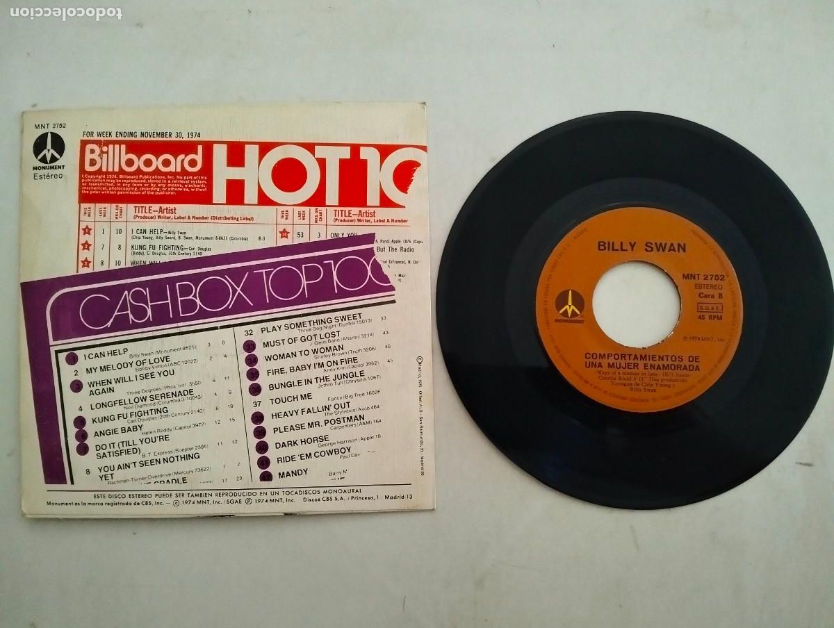 Discos de vinilo: DISCO SINGLE, BILLY SWAN, PUEDO AYUDAR - Foto 2